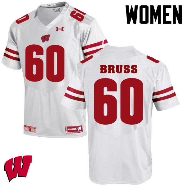 Women Winsconsin Badgers #60 Logan Bruss College Football Jerseys-White - Click Image to Close